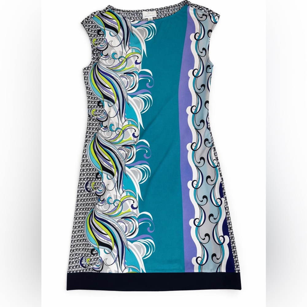 Donna Morgan Teal and Purple Patterned Dress Size 10